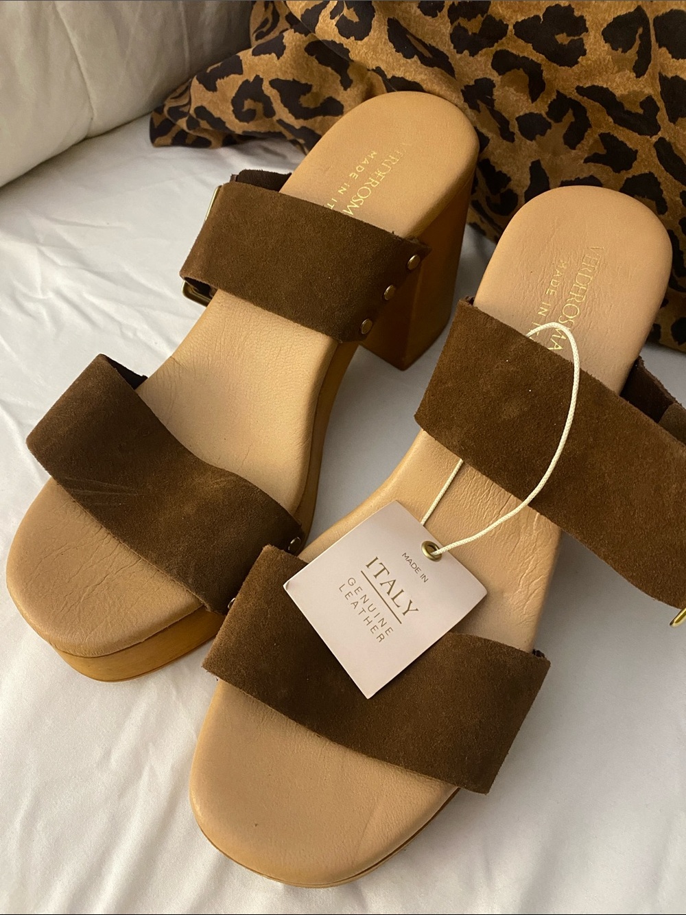 Italian-Made Brown Suede Block Heel Mules